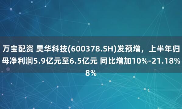 万宝配资 昊华科技(600378.SH)发预增，上半年归母净利润5.9亿元至6.5亿元 同比增加10%-21.18%