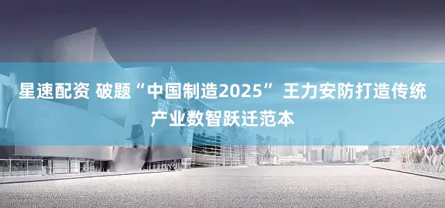 星速配资 破题“中国制造2025” 王力安防打造传统产业数智跃迁范本